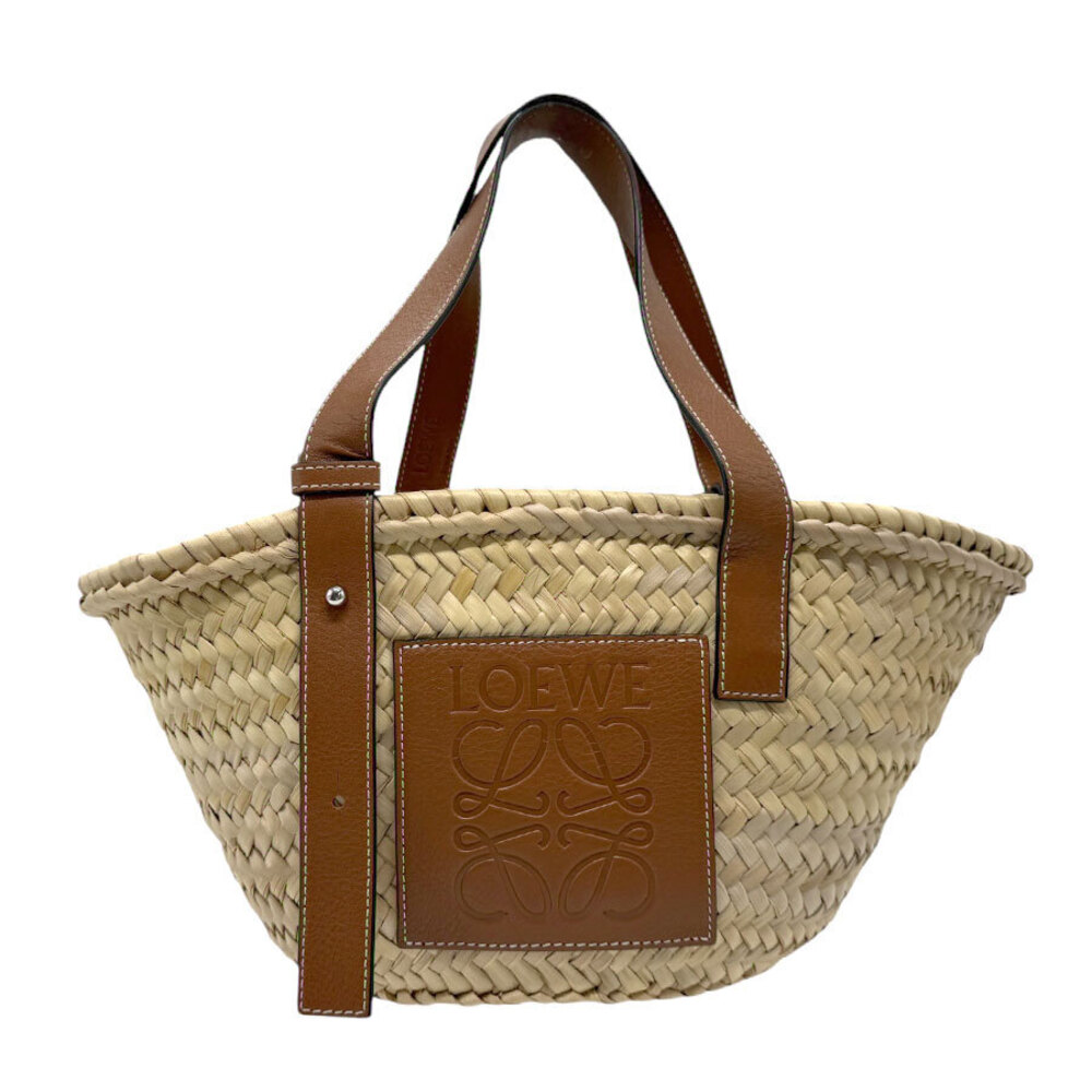 LOEWE Basket Bag Straw Leather Natural Brown
